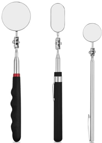 kelav 3 Stück Teleskop Inspektionsspiegel Set, Teleskop Spiegel Werkzeug 360° Drehbar mit Teleskopgriff, Ausziehbar Auto Reparatur Inspektionsspiegel für Überprüfung des Fahrzeugzustands