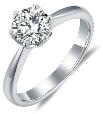Gualiy 14 Karat Gold Schmuck Damen Ring, 585 Weißgold Trauringe Damen Elegant Solitär 6 Krappen Rund Labor Hergestellt Diamant 1ct Eheringe Größe 63