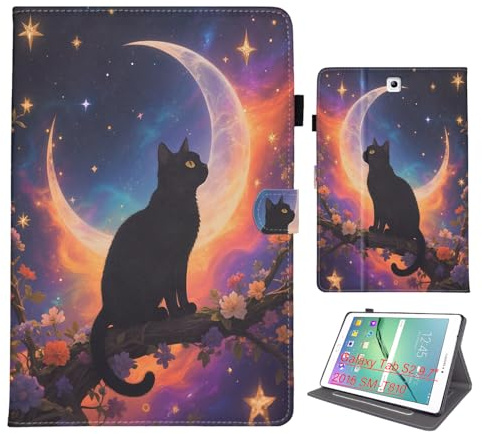 Bemoloon PU Tablet Cover per Samsung Galaxy Tab S2 9.7 2015 SM-T810/T813 - Colori Vibranti & Design alla Moda, Anti-Graffio, Sblocco/Standby Automatico, Gatto Chiaro di Luna