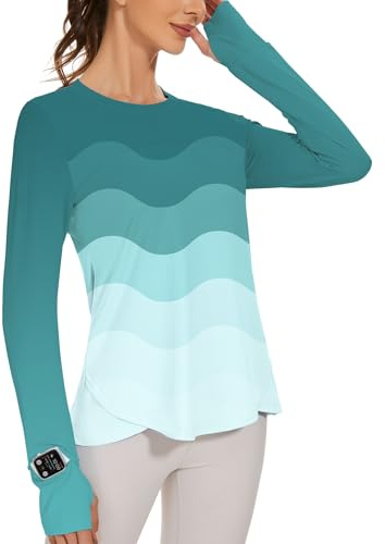 IECCP Sport Bluse Damen Langarm Activewear-T-Shirts UPF 50+ UV Schutz Sonnenschutz Langarmshirts Schlanke Passform Mit Daumenloch Rashguards Sportshirt