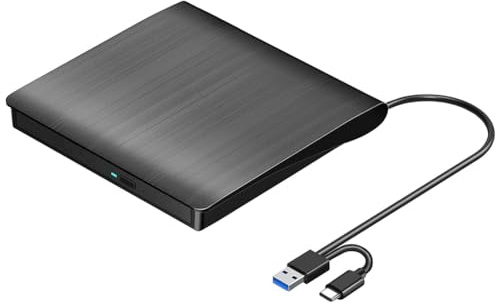 Disttocate External CD DVD +/-RW Drive, USB 3.0 & USB-C Portable CD & DVD ROM Burner Player Reader Writer Rewriter Disc Drive,Black