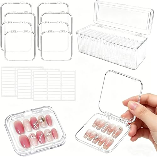 BXUUXA 14 Piezas Caja de Almacenamiento de Uñas,Almacenaje con Tapa 7.5*7.5*1.6cm Caja Organizadora Plastico con 90 Piezas Cintas de Doble Cara para Mujeres Arte Uñas,Artículos Pequeños,DIY y Joyas