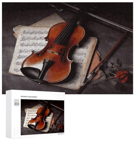 Adult Violin Music Score Puzzle Wooden Jigsaw Puzzle with Storage Box Personalized Exquisite Wooden Puzzle Home Wall Decor Puzzle & Relax Gift 300 Pieces