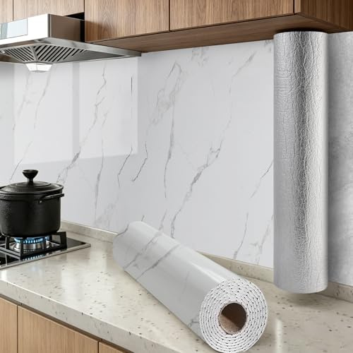 Anttyscar 2.3mm Dicke Marmor Selbstklebend Tapete Weiß Wandpaneele Selbstklebend Abnehmbar Effekt Klebetapete Klebefliesen Wasserfest Fliesenaufkleber Für Küche Badezimmer Wohnzimmer 40x300cm