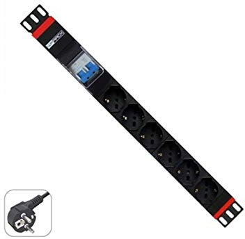 WP Rack - Regleta de 6 tomas italianas/Schuko con fusible