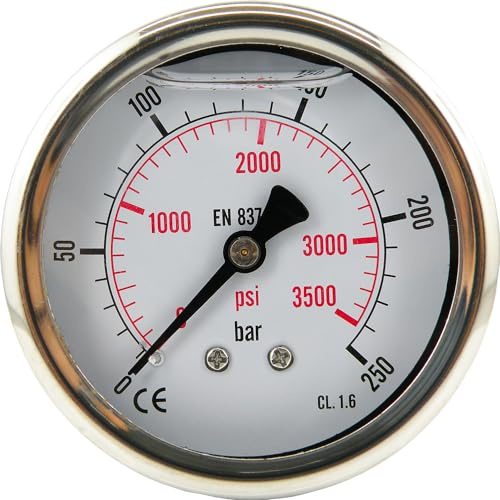 Glycerinmanometer waagerecht Ø 100 mm Chromnickelstahl/Messing, Eco-Line Druckluftmanometer (0-10 bar)