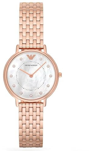 Emporio Armani Montre pour femme, mouvement à deux aiguilles, boîtier en acier inoxydable or rose de 32 mm avec bracelet en acier inoxydable, AR11006