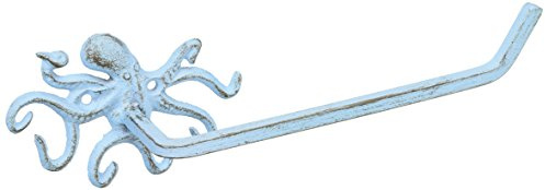 Hampton Nautical K-9205-solido-azzurro-blu Rustico in ghisa Blu Chiaro Polpo Porta Carta igienica 11 Pollici - Arredamento Bagno Spiaggia - Arredamento Spiaggia - Ghisa
