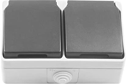 Amig - Base Doble de Sobreponer Estanca IP54 de 2 Enchufes Schuko y Tapas Mod.3650 - Voltaje Máx 230V - Anti Humedad Apta para Exterior e Interior - Ideal para Terrazas, Jardines, Garajes o Trasteros