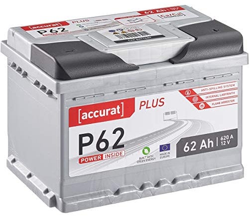 Accurat Plus P62 Autobatterie - 12V, 62Ah, 620A, zyklenfest, wartungsfrei, 35% mehr Startleistung, Ca-Technologie, Kaltstartkraft - Starterbatterie, Nassbatterie, Blei-Säure Batterie