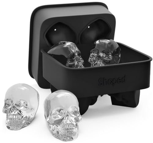Flexible Eiswürfelform aus Silikon, 3D-Totenkopf, für vier riesige Totenköpfe, runde Eiswürfelbereiter (schwarz)