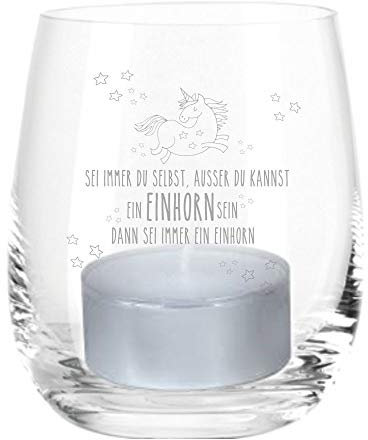 Einhorn Windlicht Sei Immer Du selbst, ausser Du Kannst EIN Einhorn Sein, dann sei Immer EIN Einhorn!- Teelichtleuchter, Glaswindlicht, Geschenkidee, Einhorn, Geschenk für Sie