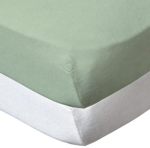 Babycalin lot de 2 Draps Housse Blanc/Vert 60 x 120 cm