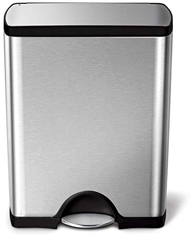 simplehuman CW1816 cubo rectangular con pedal, acero inoxidable cepillado, 50 L