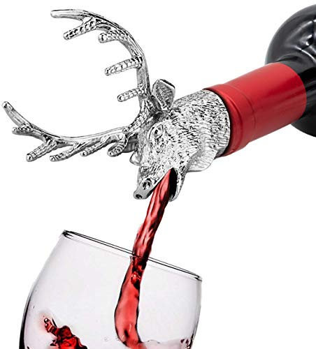 FREEMASTER Wine Pourer Wine Aerators Stainless Deer Stag Head Wine Pourer Stags Head Bottle Pourer Unique Gift Ideas Bar Accessories Birthday and Wedding Christmas Gifts (Silver white)