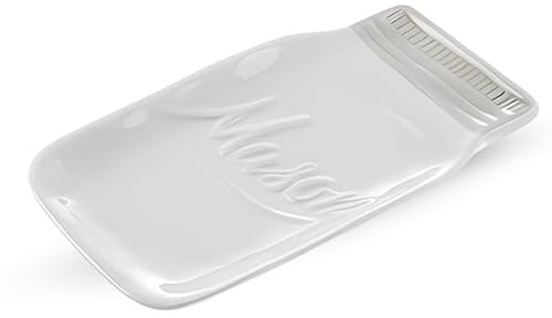 Ceramic Spoon Rest for Stove Top - Mason Jar Cooking Spoon Holder for Stove - Cute Spoon Rest for Kitchen Counter - Vintage Kitchen Utensil Rest - Stylish Ladle Holder Spoon Rest Ceramic (White)