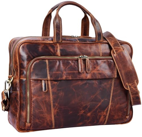 STILORD Jaron Vintage Ledertasche Leder Herren Damen 15,6 Zoll Laptoptasche Umhängetasche groß Aktentasche Arbeit Büro Uni echtes Rindsleder Farbe:Kara - Cognac