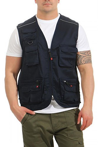 Mivaro Herren Safari-Weste mit vielen praktischen Taschen, funktionale Arbeitsweste, Outdoor-Weste, Größe:L, Farbe:Dunkelblau