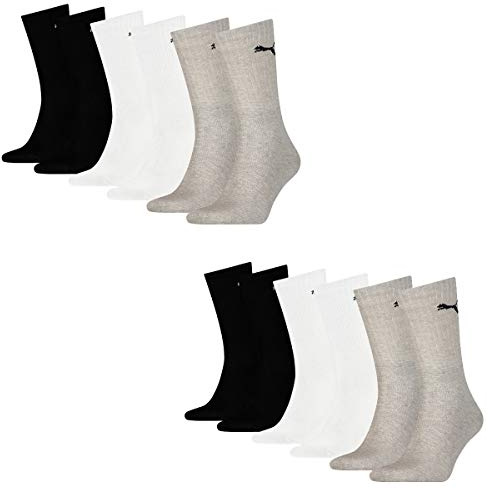 PUMA 12 Paar Socken Cush Crew Sportsocken Tennis Socken Unisex, Farbe:803 - grey/white/black, Socken & Strümpfe:43-46