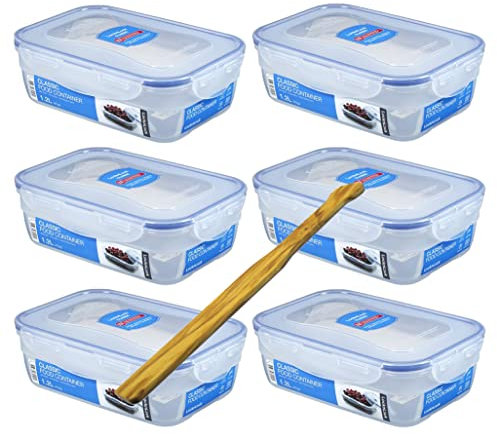 Lock&Lock Frischhaltedosen-Set 6-teilig ineinander schachtelbar (6x HPL321 Vol: 1,2L) und SeleXions Multifunktion Olivenholz Spachtel