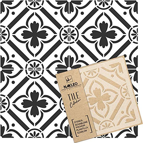 NAKLEO Fliesen Schablone zum Malen 33x33 cm, Romeira Spanische Maurische Blume Marokkanisch, Kunststoff Wiederverwendbare Bodenschablone DIY, Holz Möbel Wand Dekoration - Terrakotta