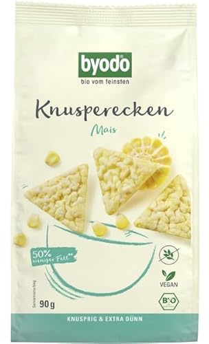 Byodo Knusperecken mit Mais, 90g - Bio-zertifizierter Snack, glutenfrei und vegan, ideal für Zwischenmahlzeiten, reich an Ballaststoffen, ohne Zusatzstoffe - perfekt für die ganze Familie