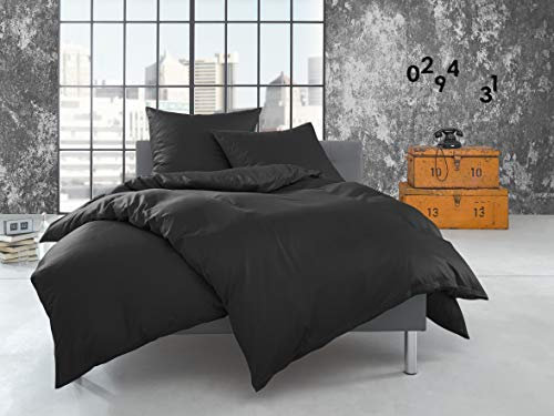 Bettwaesche-mit-Stil warme Fein Flanell Winter Bettwäsche anthrazit Uni/einfarbig 140x200 + 70x90 cm - 100% Baumwolle