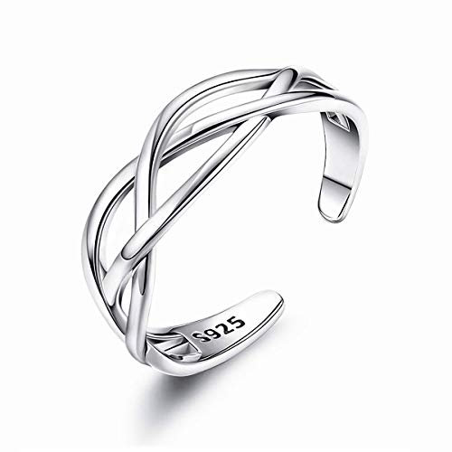 Shuxin Silber Damen Ring, 925 Sterling Silber Vintage Retro Daumen Ring, Verstellbar Hochzeitsringe Eheringe Verlobungsring Trauringe, Unisex Veränderbar Keltisch Knoten Knöchel Zehenringe Öffnen Ring