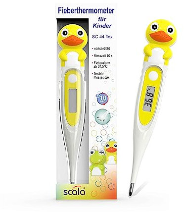 Scala Sc 44 Duck Flex Speed 10 Sec. Termómetro Digital Fiebre Corporal Niños Adultos Medición Oral Rectal Axilar Preciso Rápido Seguro, Verde, Unisex, jaune