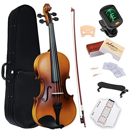 ADM Violine 4/4 Erwachsene, Anfänger Kinder Geige 12+ Jahre mit Griffbrettaufkleber, Schulterstütze und Stimmgerät