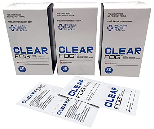 Clear Fog Anti-Fog Wipes, Prevent Steamed Up Glasses, Glasses Cleaning, Fog Wipes Lasts 24hrs, Lens Cleaning - 3 Pack of 30 Wipes (90 Wipes)