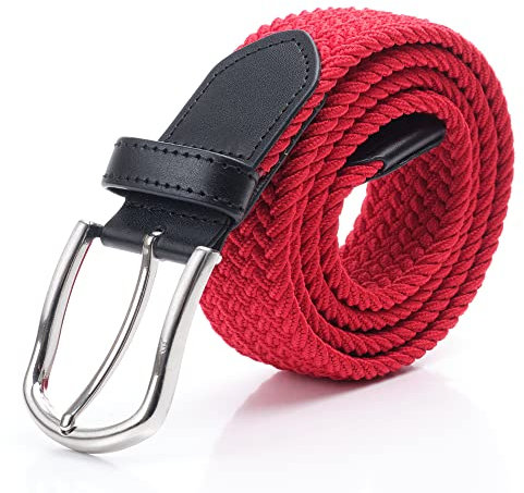 DWOY Elastischer Stoffgürtel Geflochtener Gürtel für Damen und Herren (Rot, 105)