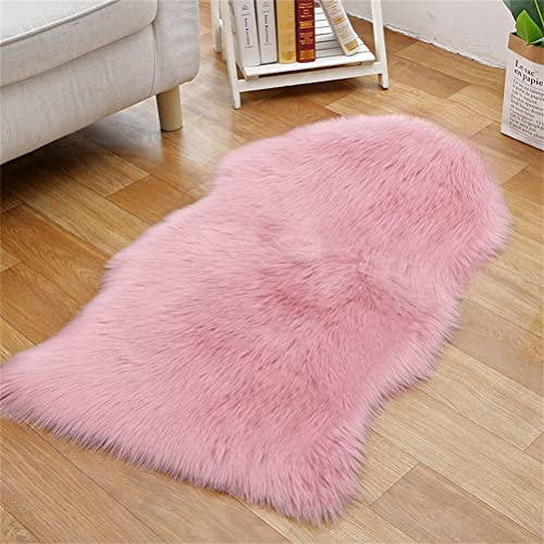 Tomifine Faux Lammfell Teppich, Kunstfell Dekofell Teppich Flauschiger Schaffell Bettvorleger für Schlafzimmer Bett oder Wohnzimmer Sofa Matte (40x60 cm,Rosa)