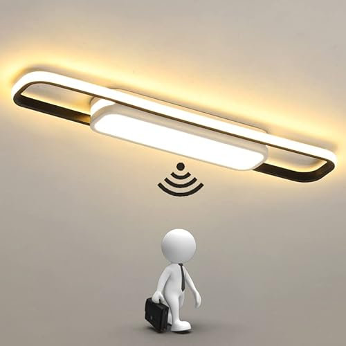 Plafoniera LED con sensore di movimento radar Lampada da soffitto Corridoio con sensor a Microonde 3000K Lampadario da Moderna per Soggiorno Balcone Scale Seminterrato Garage Bagno Ufficio Luce (80cm)