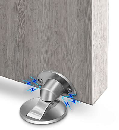 Magnetic Door Stop, Stainless Steel Magnetic Door Stopper Invisiable Floor Magnet Door Stoppers Heavy Duty Magnetic Door Holder Catch with 3M Self Adhesive Doorstop for Door Hold Open, 1Pack, Silver