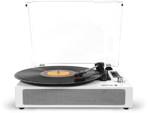 PRIXTON Tocadiscos de Vinilo Vintage con Bluetooth Studio Deluxe, Reproductor y convertidor de vinilos, Bluetooth, USB, Tarjeta SD, Radio, 2 Altavoces Incorporados, Tapa Antipolvo, Color Blanco
