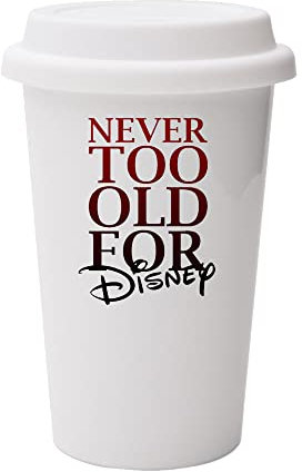 Giftme Never Too Old Birthday, Christmas, Secret Santa 10oz Dual Wall Eco Insulated White Ceramic Travel Mug with White Lid.