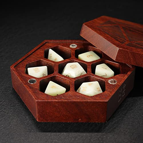 BOCbco Dnd Würfel-Set, Hübscher Natürlicher Elfenbein-Jade-Edelstein, Polyedrische D&D-Würfel Für Tischspiele, Trpg, Dungeons And Dragons, Rollenspiele/D6