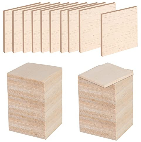 FINDIR 50pcs Holzscheiben 5x5cm Balsaholz Platten 3mm Dicke Unbehandelte Holz Quadrate Sperrholz für DIY Weihnachten Basteln Brandmalerei Schildchen Laser Gravur