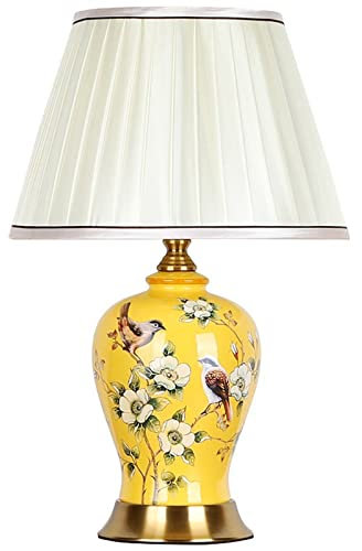 Klassische Keramik-Tischlampe, orientalische Vase, Stoff-Lampenschirm, Buchlicht, Knopfschalter, Schreibtischlampe, Schlafzimmer, Porzellan, antike Blumen, verziert, Nachttischlampe, Leselampe