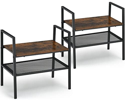 COSTWAY 2er Set Lagerregal, Stapelbares Schuhregal aus Holz & Metall, Kompaktes Lagerregal für Wohnzimmer Schlafzimmer Eingangsbereich, Organizer-Regal mit Metallrahmen