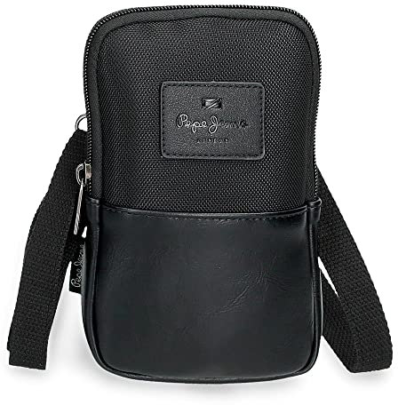 Pepe Jeans Sander Umhängetasche Handyhalter Schwarz 10,5x18x2 cm Polyester mit Kunstlederdetails