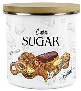 Purely Home Caster Sugar Storage Canister - The Bakery Range - White Metal Enamel Kitchen Food Pantry Jar