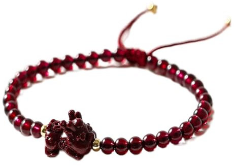 Armband Feng Shui Kristall Armband Granat Zinnober 4mm Perle Verstellbares Armband Pixiu/Pi Yao/Pi Xie Glücksbringer Liebe Amulett Chakra Yoga Rot Armband Talisman for Wohlstand Geld Viel Glück String