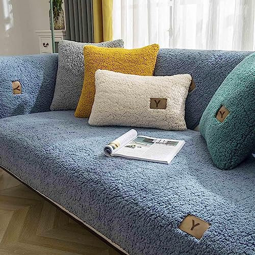 YWQJL Samt Sofabezug Sofaschoner rutschfest 1 2 3 4 Sitzer,l Form Sofaüberwurf,Sofa Überzug Ecksofa Pets Dog Couch Überzug Couch Überzug Sofa Überwurf (Blau, 70x180cm)
