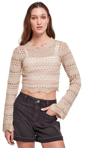 Urban Classics Damen Sweatshirt Ladies Cropped Crochet Knit Sweater softseagrass M