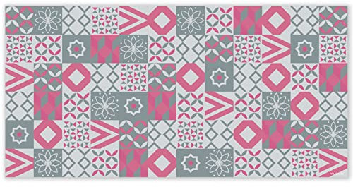 mubusi Alfombra Vinílica Cocina Salón - Varios Tamaños - (Hidráulica Évora Gris y Rojo 80x160 cm)