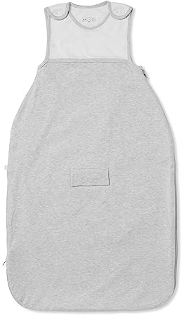 MORI Cardigan 2.5 TOG Organic Cotton & Bamboo Swaddle Bag, Grey One Size | Nickel-free popper front ensures quick, safe dressing, with handy front pockets and a soft breathable finish for layering.