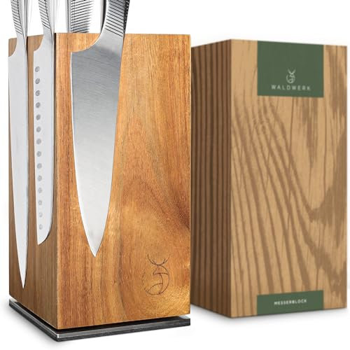 WALDWERK Bloc Couteaux Cuisine en Bois d'Acacia - Porte Couteau Magnétique - Porte-Couteaux Magnétique - Range Couteaux de Cuisine - Porte Couteaux - Range Couteaux - Blocs Couteaux