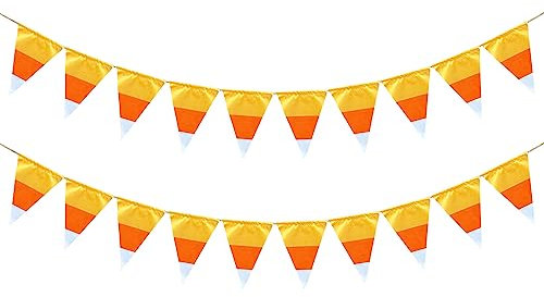 VILIFEVER 2 Stück Halloween Candy Corn Banner, Halloween Trick or Treat Dekorationen, Gelb Orange und Weiß Wimpel Banner für Herbst Halloween Dekor, Thanksgiving Bauernhaus Haus Hof Schild